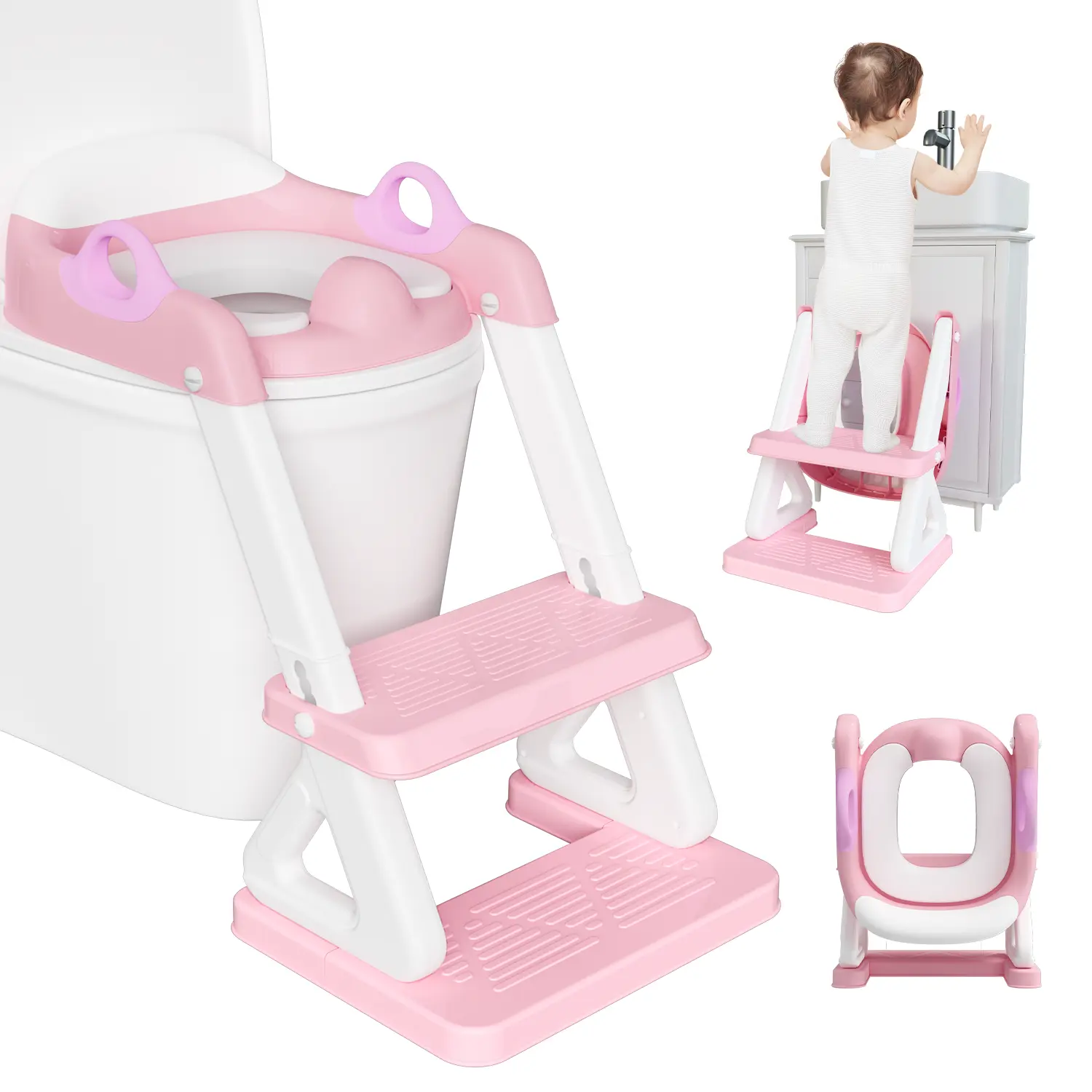 BabyBond 2-in-1 New Toddler Toilet Seat with Step Stool, Non-Slip Design, Adjustable Height Baby Potty Trainer with Safety Handles, Splash Guard for Boys and Girls, #SummerVibes