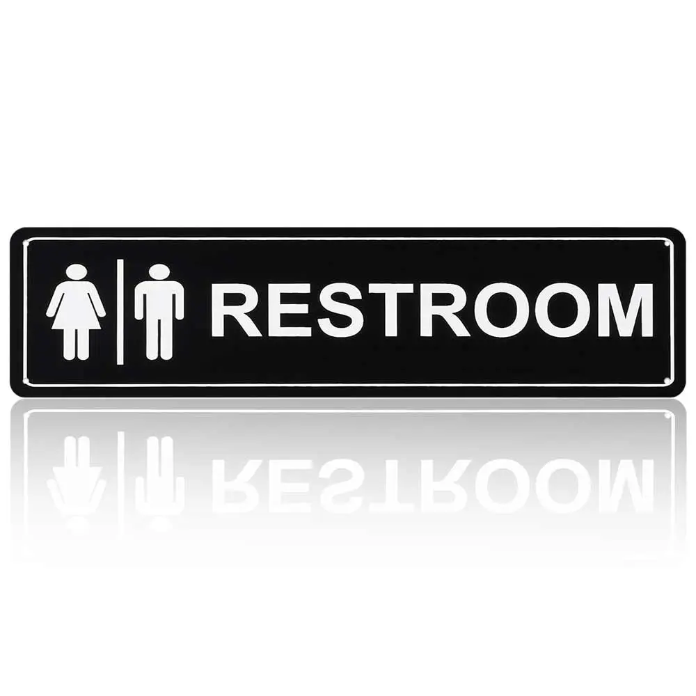 16x4 Inches Aluminum Metal Sign "RESTROOM" with Men & Women Icons Modern Black White Bathroom Sign for Home Office Business Restaurant Cafe Bar Hotel Storefront Decorative Plaque Waterproof Durable Indoor Outdoor Use Public Restroom Identifier Sign