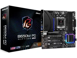 ASRock B650M PG RIPTIDE WIFI AM5 Micro-ATX Motherboard, 4 slots DDR5, 2x PCIe 4.0 x16 Slot,  Dual M.2 slots, 2.5Gb Lan, WI-FI AX,  7.1 Nahimic Audio ,  Rear  USB3.2 Gen2X2 Type_C ,  12+2+1 Power Phase