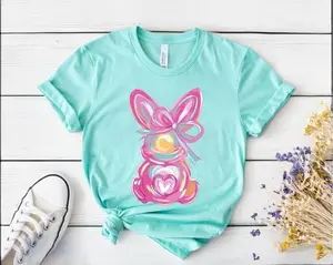 Brushstroke Bunny Easter Shirt, Bunny Coquette Bow T Shirt, Pink bunny easter Shirt, retro easter Shirt, Girls easter Shirt
