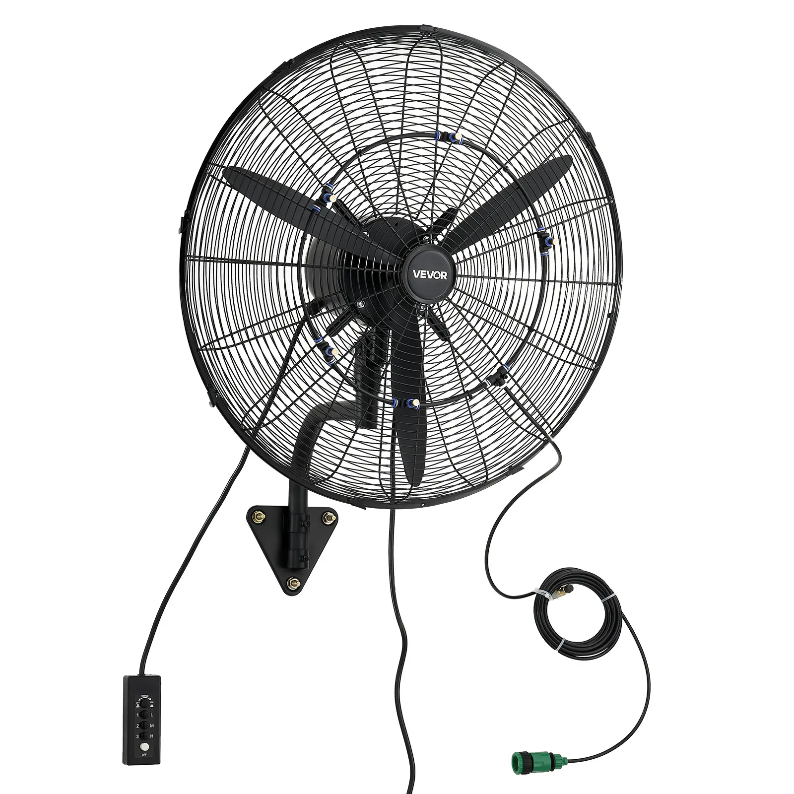 【summerfinds】VEVOR Wall Mount Fan, 24 in Wall Mounted Hanging Fan with Oscillating & Mist, IP44-rated, 3-Speed, Powerful Air Reach, Mechanical Control, Long Airflow for Industry, Commercial, Garage, Workshop, Auto-Oscillating Wall-Mounted Fans, Socket-
