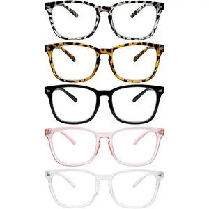 5 Pack Blue Light Blocking Reading Glasses Fashion Square Computer Readers for Women Men, Anti UV Ray Nerd Eyeglasses (5 Mix, 2.0)
