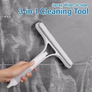3-in-1 Window Cleaning Tool with Built-in Sprayer | Streak-Free Squeegee for Glass, Car, Bathroom & Kitchen | Spray, Wipe, Scrape All in One Handheld Cleaner