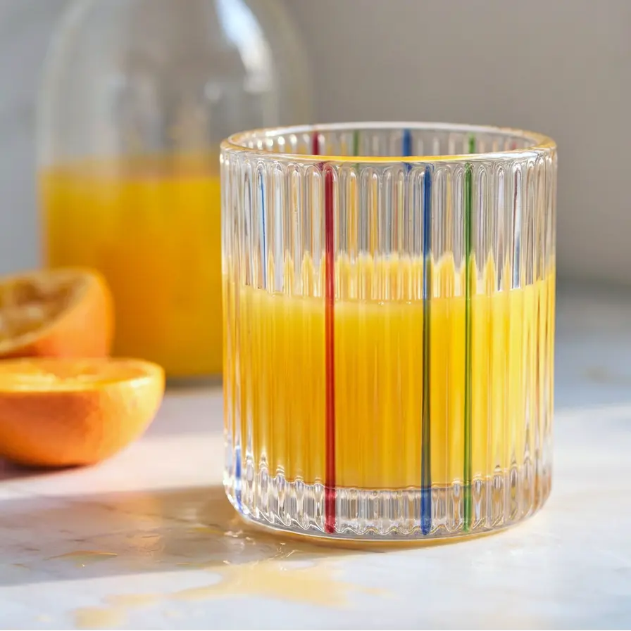 10oz Classic Striped Artisan Touch Handcrafted Hand-Painted Whiskey Glass - Kitchenware Drinkware for Whiskey Lovers, Everyday Use, Classic Stripes