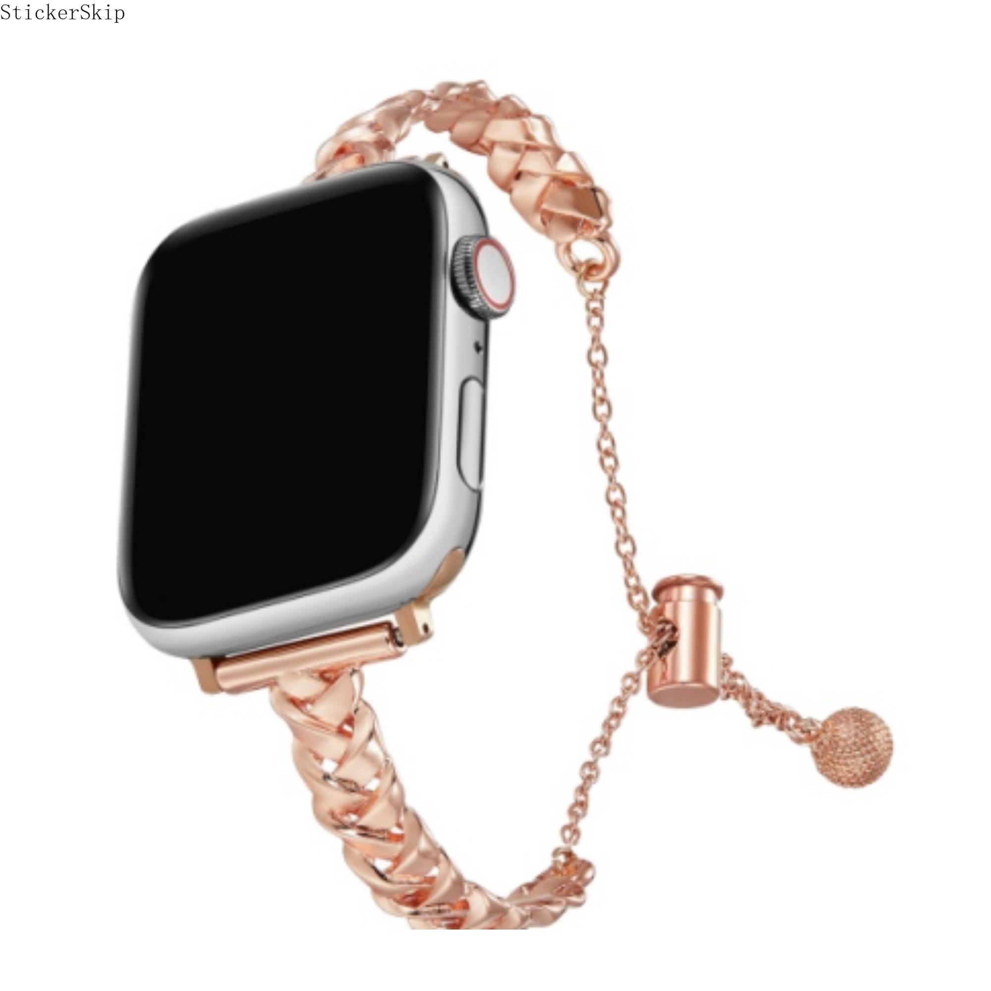 2026 Apple Watch Band, Braided Leather Chain Strap with Safety Chain, Gothic Punk Style iWatch Wristband for Series 10 9 8 7 6 5 4 SE Ultra, Adjustable Luxury Replacement Strap for Daily Wear & Night Out