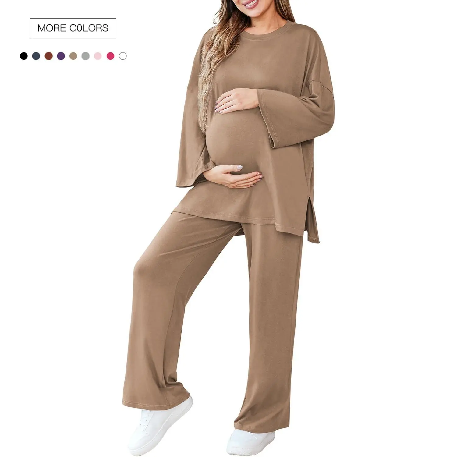 Danedvi Women's 2-Piece Soft Maternity Pajama Sets - Long Sleeve Buttoned Pocketed Tops, Plus Size Nursing Breastfeeding Apparel for Prenatal/Postpartum Use, Birthday Gift Option, Breastfeeding Clothes, Soft Nursing Clothes
