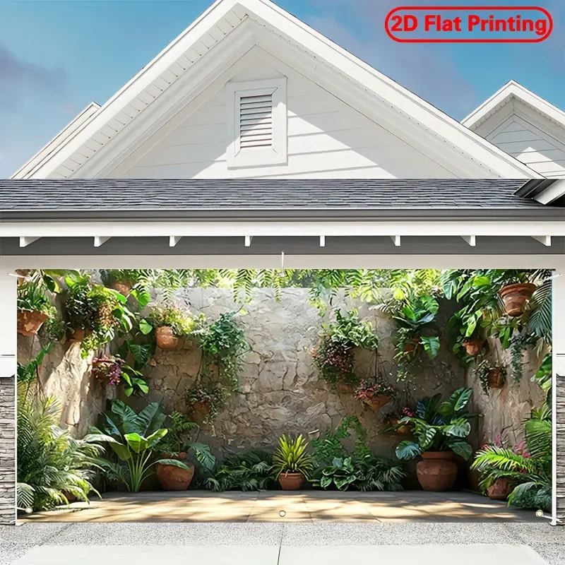 Green Garage Door Botanical Tapestry, Polyester Fiber Home Decor Wall Hanging - Father's Day, Thanksgiving, Church, Independence Day, Easter Event Prop for Outdoor Party, Wedding, Studio Photography