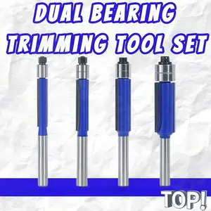 4-Piece Dual Bearing Trimming Tool Set 1/4-Inch & 1/2" Shank for Solid Wood & Acrylic CNC Engraver Edge Trimmer Router Bits