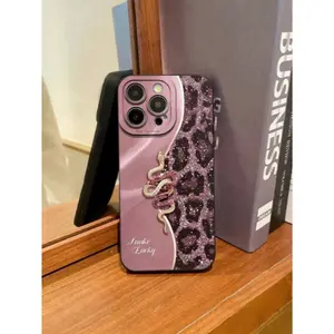 Precision perforated edge pink leopard and snake pattern thick anti-drop coated phone case, compatible with iPhone 17/16/15/14/13/12/11/X/XS/XSMAX/16E/12/13 MINI, is a holiday gift for friends.