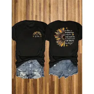 Women's Sunflower & Letter Double-Sided Print T-Shirt, 1Comfy for Daily Wear, Casual Summer Outfits, Aesthetic Streetwear Essential