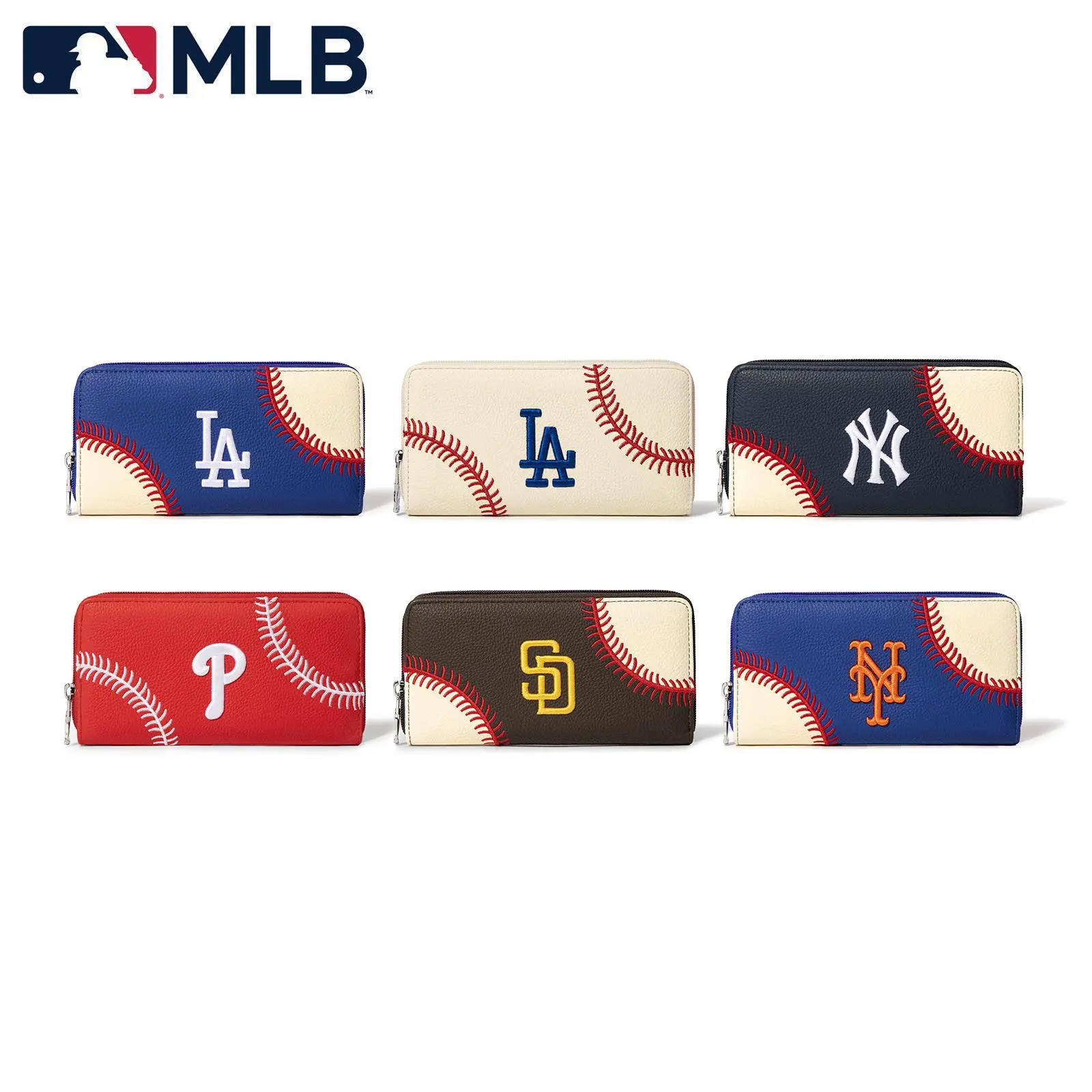 Montana West MLB Wallet with Baseball Stitch Embroidery, Sporty Faux Leather Zip-Around Clutch for Women & Men, Large Capacity Game Day Organizer, Wallets For Women, Sporty Look, Full-Zip, Pebbled Texture, Secure Zipper, Card Slots, Game Day Outfits, Ever
