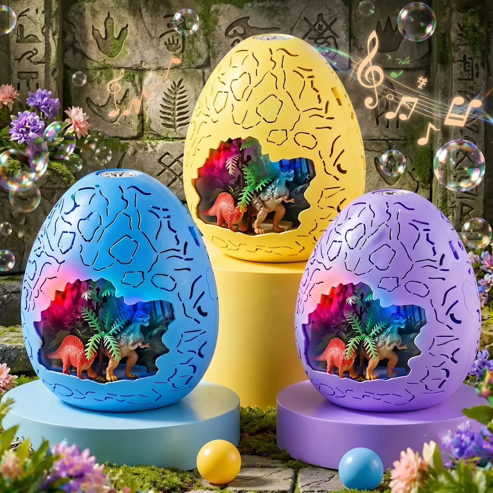 Unisex Kids' Auto Blow Dinosaur Egg Bubble Machine - Battery-Powered, LED Flashing Lights, Music, Internal Dino Scene, Kids Toys, Summer Outdoor Toddler Party Supplies Perfect Gift