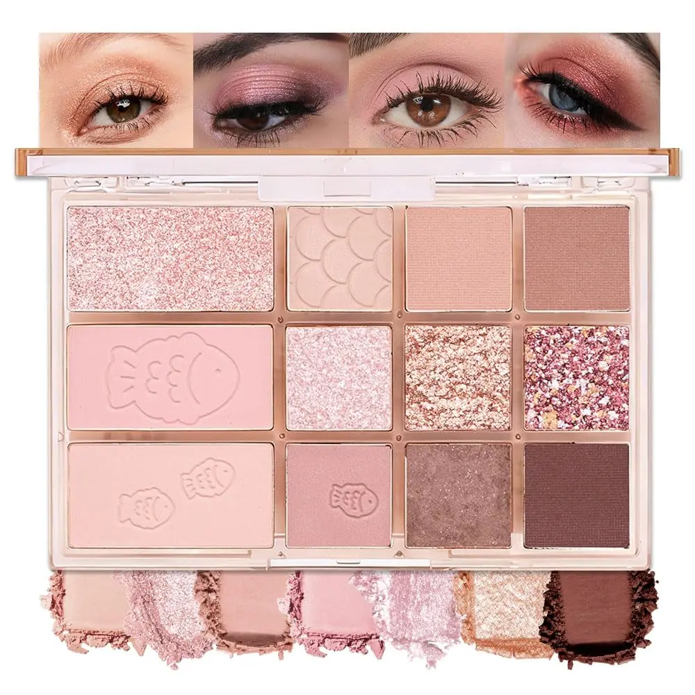 Gentle Korean style eyeshadow palette with elegant nude pink and purple shades. Smooth easy-blend texture. Matte soft tone plus shiny shimmer, create sweet fresh eye looks for daily and dating occasions.