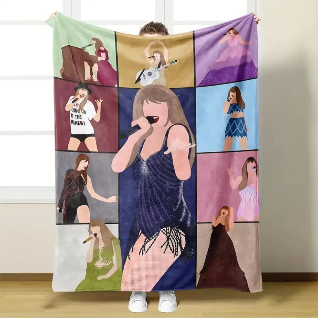 Tay Tay Eras Tour Microfibre Flannel Plush Throw Blanket - Wrinkle-Resistant, Fade-Resistant, Durable, Modern Pop Singer Concert Themed, Machine Washable, Cozy Soft Warm Blanket for Sofa, Christmas Gift Home Decor