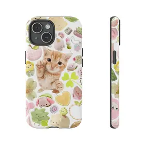 Cute Cat Phone Case – Kawaii Kitten Phone Cover for iPhone 16 15 14  Pro Max 7 8 Plus & Samsung S25 Ultra – Japanese Inspired Tabby Cat – Adorable Gift for Animal/Cat Lovers Durable Protection Smile Smartphone Screen Pro Compatible with Samsung Galaxy S25