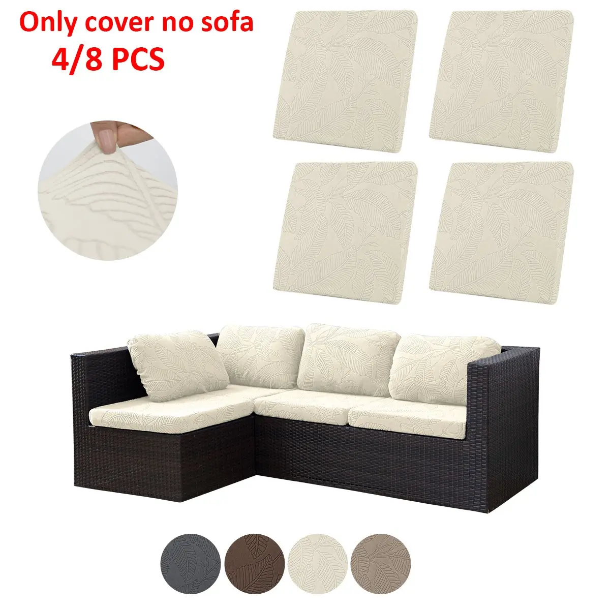 4pcs/8pcs Banana Leaf Pattern Outdoor Sofa Cushion Covers, Patio Cushion Covers Replacement, Stretch Outdoor Cushion Covers, Elastic Furniture Protector for Kids, Pets, Dogs, Cats, Couch Pad Guards, Outdoor Sofa Slipcovers