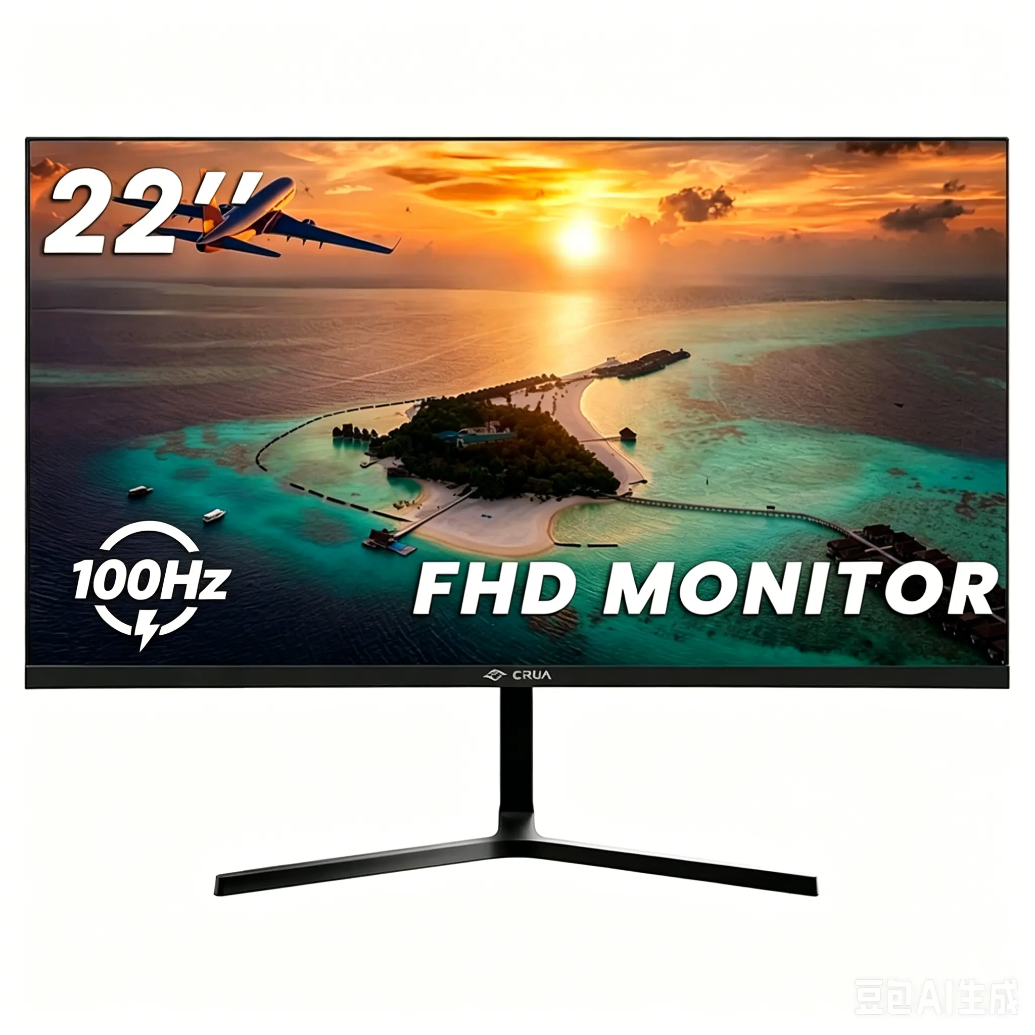22" FHD 100Hz Computer Monitor - Ultra-Narrow Bezel, 3000:1 Contrast Ratio, 16.7M Colors, HDMI Port, Black Flat Display for Daily Use