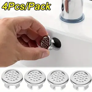 Bathroom Sink Overflow Cover Ring, 4 Counts Round Drain Cap, Bathroom Kitchen Basin Sink Overflow Cover Ring, Insert Replacement Chrome Hole Cap