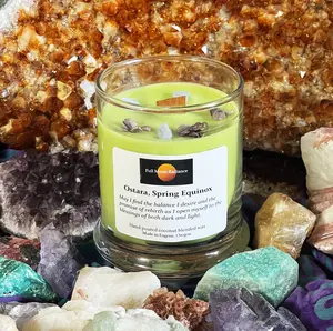 Ostara Candle Spring Equinox Candle Intention Candle Herb Infused Candle Crystal Infused Candle