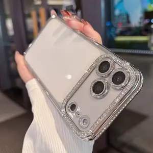 Phone case: New Fashion Bling Glitter Diamond Phone Case for iPhone 17 16 15 14 13 12 Pro Max Plus Air   TPU-Soft Transparent Cover