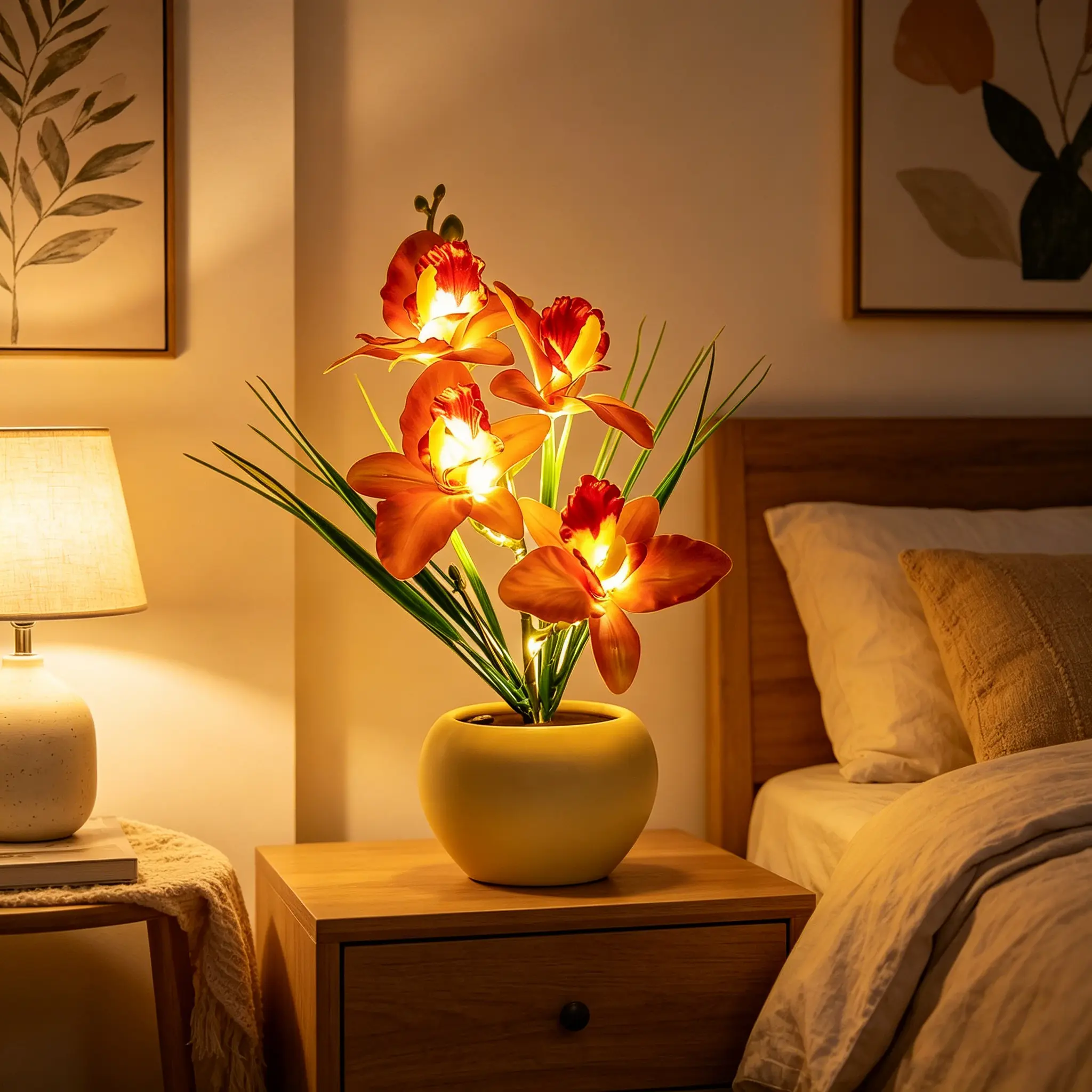 Touch Control Artificial Cymbidium Orchid Flower Lamp, LED Floral Potted Night Light, Elegant Table Lamp for Bedroom Office Coffee Shop Decor, Birthday Christmas Mother's Day Gifts for Women Mom Wife
