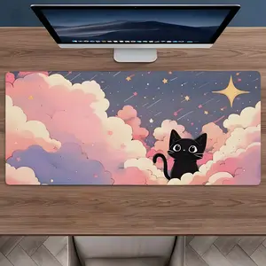 Cute Black Cat in Clouds Large Gaming Mouse Pad,Aesthetic Desktop Drotection Pad,Washable Rubber Pad Non-Slip Lock Edge Multi-Size Mouse Pad Suitable For Home Office,Good Gift for Family and Friends,Desktop Accessory