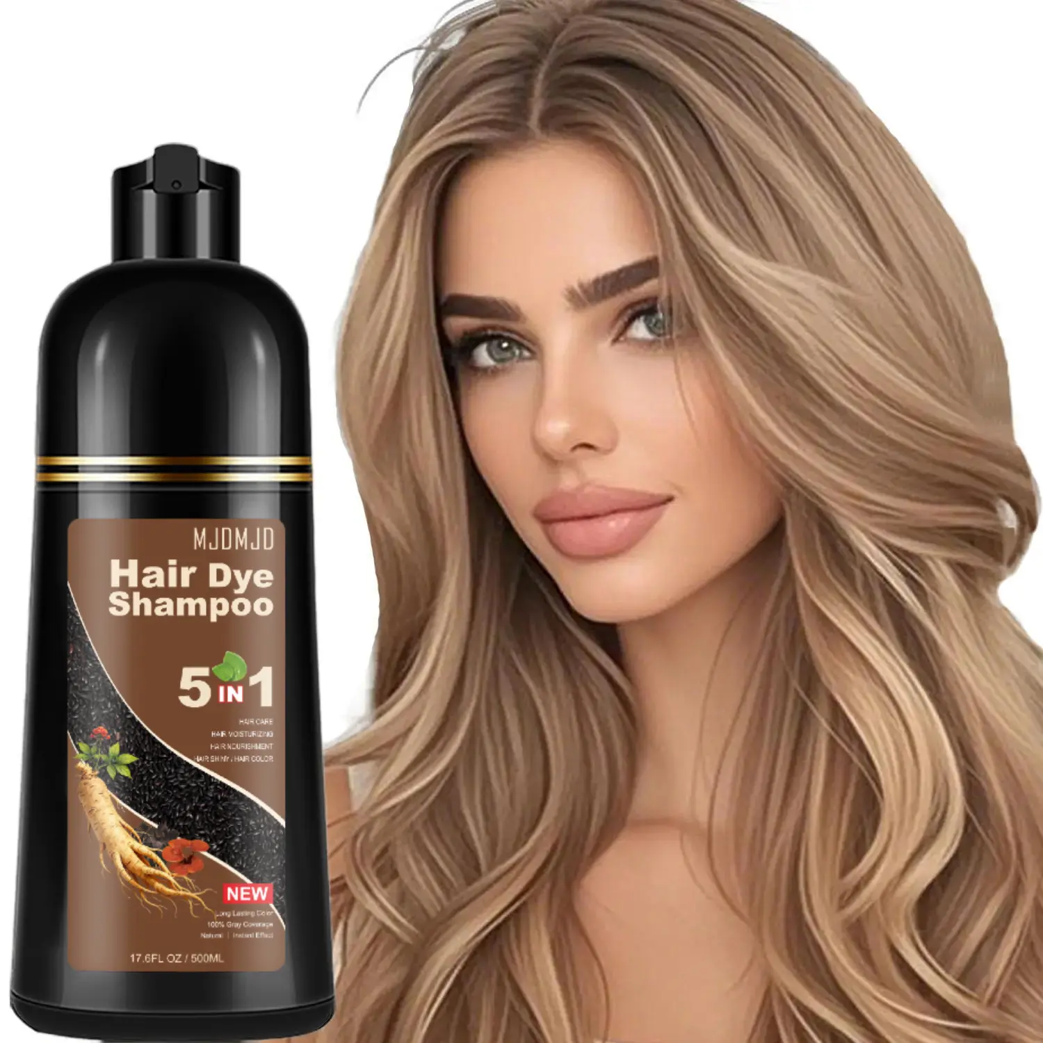 5-in-1 Light Brown Hair Dye Shampoo for Beautifully Colored Hair – Instant Gray Coverage, Long-Lasting Color, Natural Formula, Ammonia-Free, Nourishing & Repairing Hair Care, 500ml for Men & Women