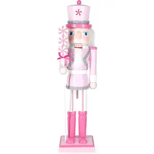 Christmas Nutcracker Decor, 14.2" Wooden Decorations, Collectible Ornament for Festival Party Outdoor Xmas Gifts (Square Bottom Lollipop)
