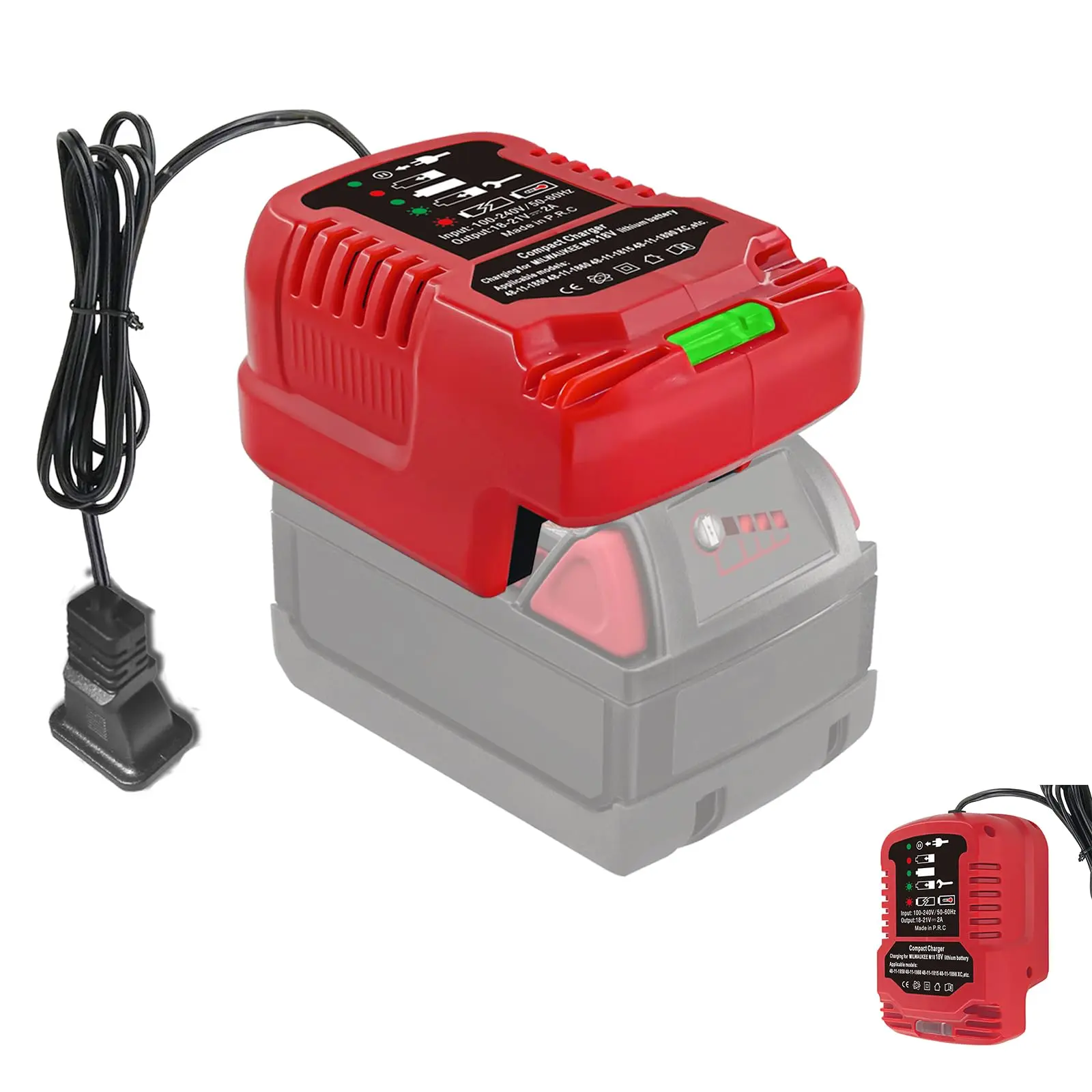 Replace Mini Charger for Milwaukee  for M18 18V  Battery, 1/4 Size of Original, for 48-11-1850 48-11-1840 48-11-1815 48-11-1828 (Only for 18V Battery), Lithium Ion Replacement