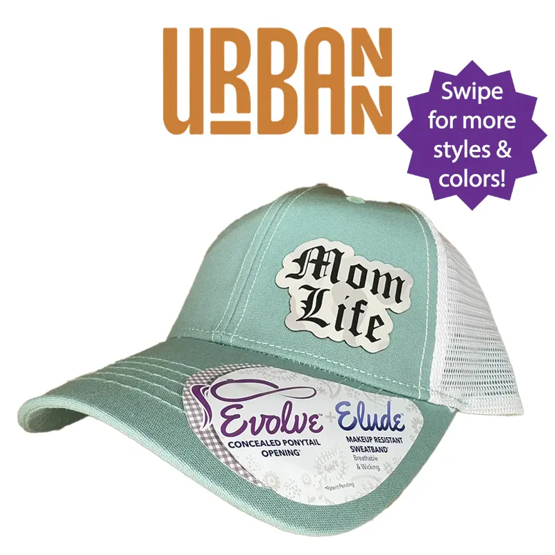 Mom Life Hat - Custom Leatherette Patch Evolve Ponytail Hat hats for