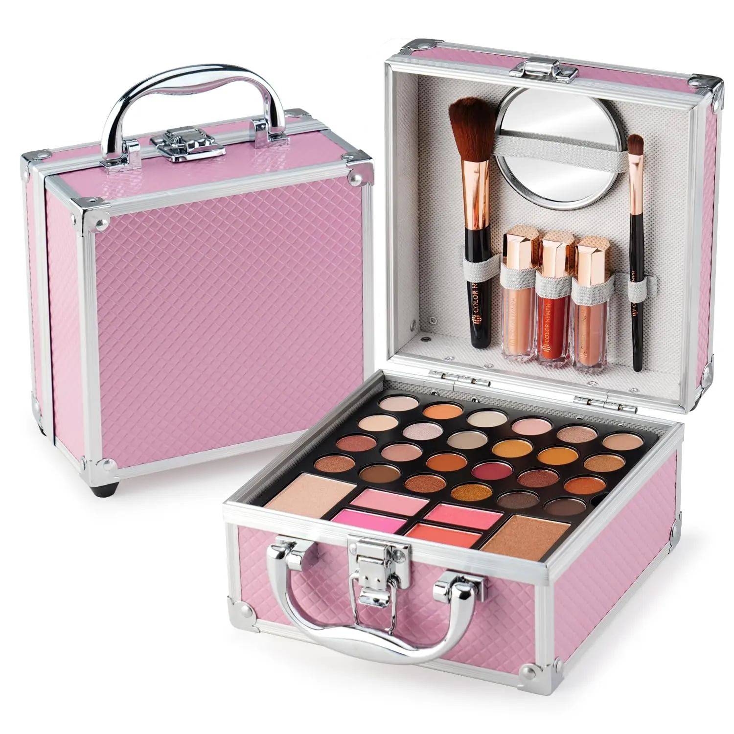 Teens' 24-Color Compact Makeup Gift Set with Cosmetic Case, Eyeshadow Palette, Blush, Bronzer, Highlighter, Lipstick, Brushes & Mirror for Daily Use