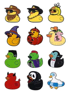 12-Piece Quirky Duck Pin Set, Fun Halloween Mix Cartoon Pins (devil/cowboy/rich Duck), Alloy Brooch Pin, Backpack Accessories & Party Essentials!