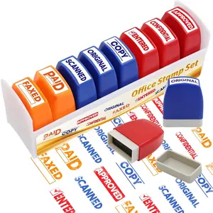 Self Inking Office Stamp Set Business Stamp Message Approved Completed Scanned Faxed with Storage Tray for Coworkers Office Supplies 8 Count