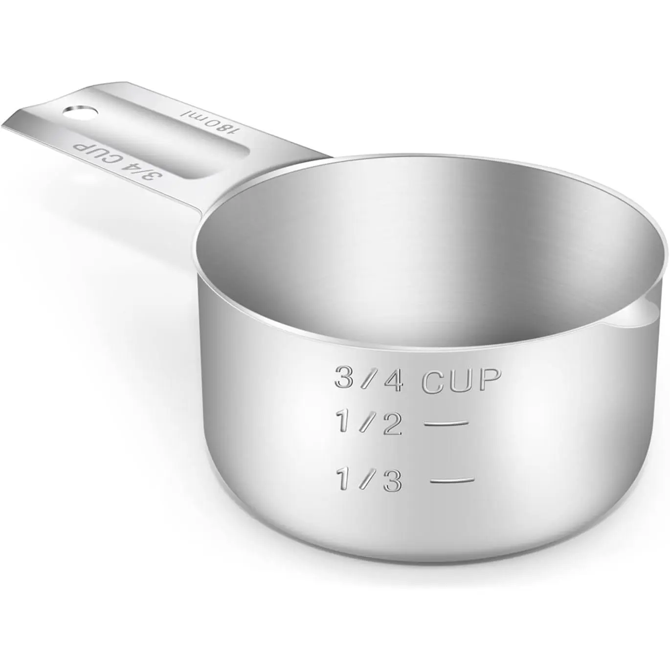 1PCS 3/4Cup (180ml, 6oz) Single Measuring Cup, Stainless Steel Measure Scoop, Metric and US Measurement, Dishwasher Safe