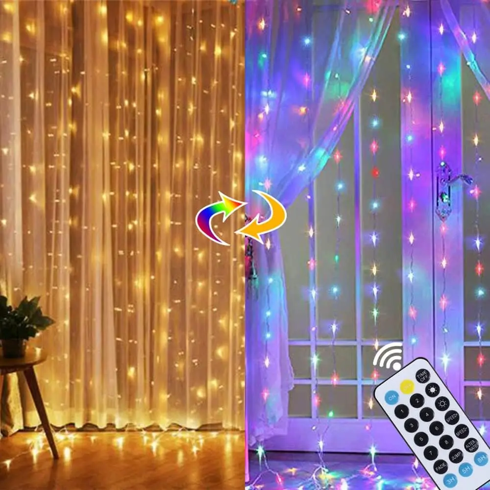 LED Curtain Twinkle Fairy Lights, 9.8x9.8 ft with Remote, Festive Decor for Bedroom Window Backdrop, Christmas Party Wedding (Multicolor)