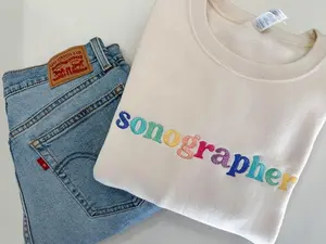 (Ship from US) EMBROIDERED Multicolor Embroidered Sonographer Crewneck Sweatshirt - Multicolor Lettering