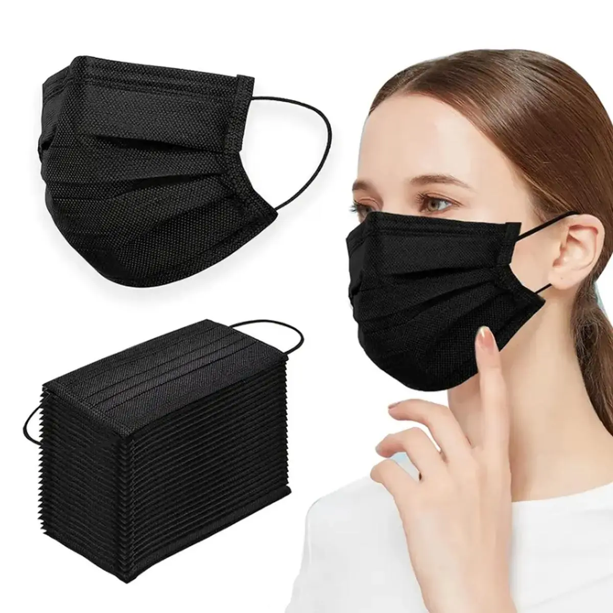 Disposable Face Mask with Elastic Headband, 50pcs 3 Layer Face Covering Mask with Elastic Headband, Safety & Security Supplies for Home, School, Office & Outdoor, Protective Face Mask, Protective Masks