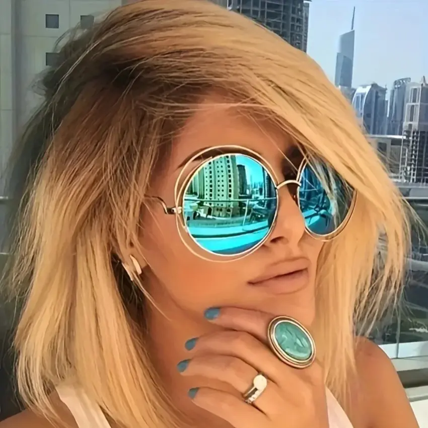 Women's Oversized Round Retro Gradient Metal Frame Street Style Sunglasses - Lightweight, UV-Protection Lens, Non-Prescription, Unisex Accessory for Daily & Party Wear, Accessories for Women, Trendy Sun Glasses, Sunglasses For Women