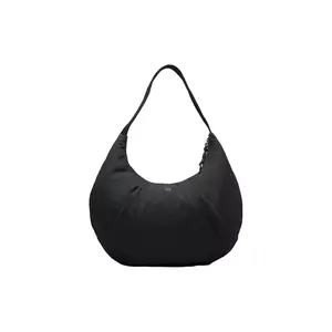 Lululemon Pleated 10L Brand Logo Zipper Closure Recycled Nylon Croissant Crossbody Shoulder Bag Unisex Black