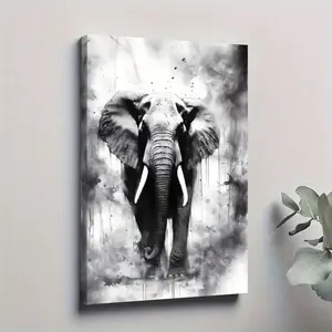 1pc Framed Canvas Poster, Black And White Elephant Wall Art Canvas Paintings, Ideal Gift For Bedroom Living Room Corridor, Wall Art, Wall Decor, Winter Decor, Room Decoration