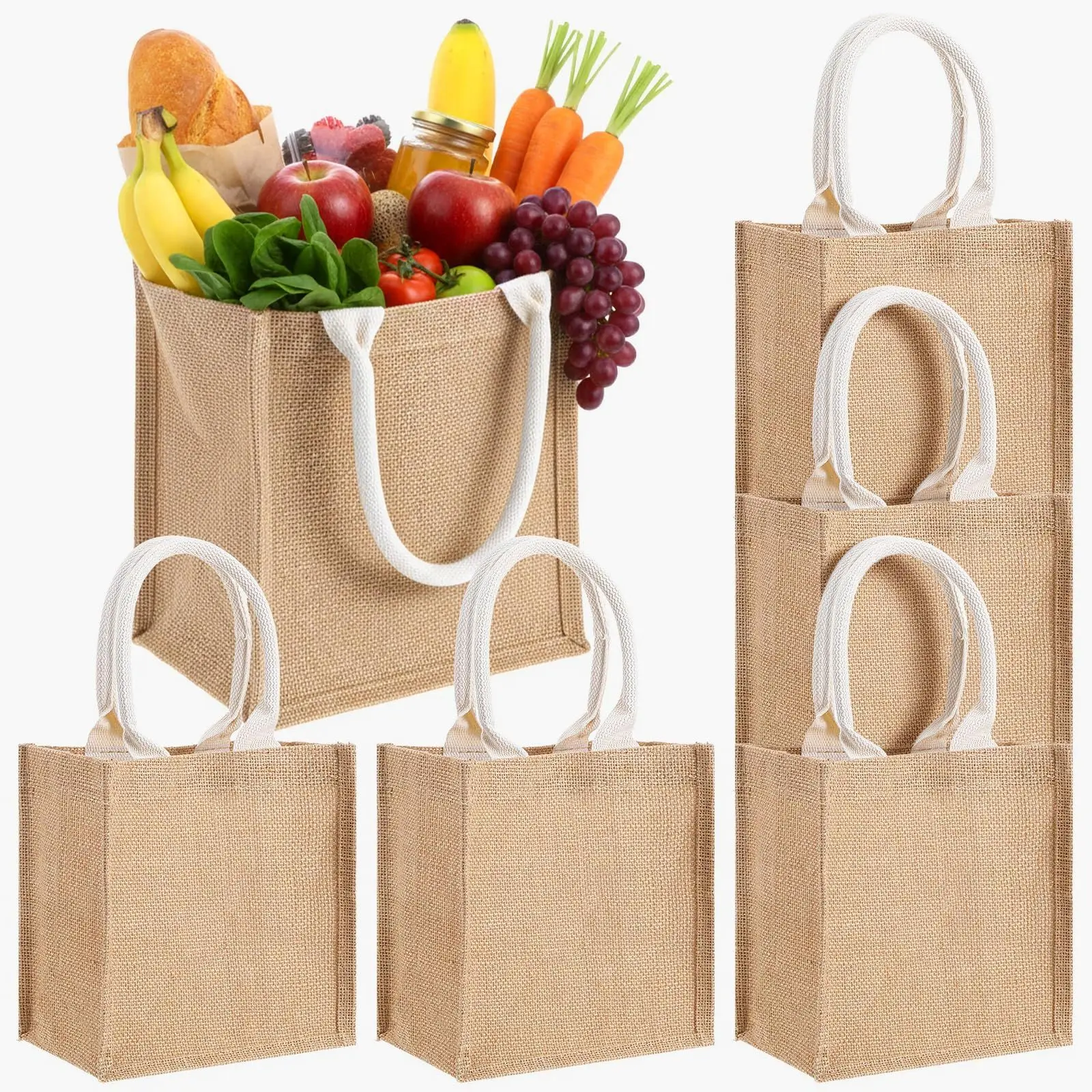 6-Pack Reusable Cotton Mini Jute Tote Bags - Blank Burlap Gift Bags with Handles, 8.27x9.06x5.91in, for Wedding Favors, DIY Projects, Lightweight, Craft Projects