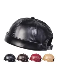 Unisex PU Leather Turban Hat, Adjustable Outdoor Sun Protection Cap, Casual Fitted Design for Travel Beach Vacation