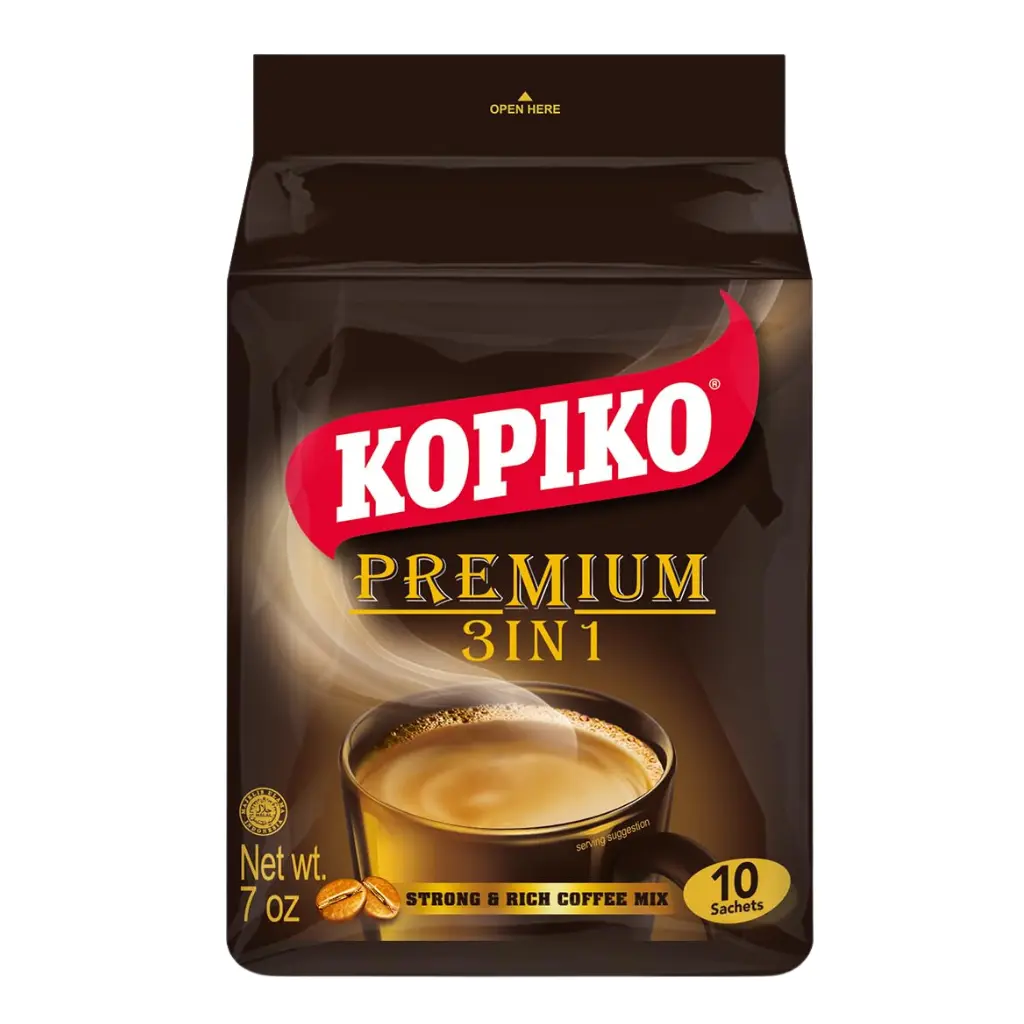 Kopiko Premium 3-in-1 Instant Coffee Blend - Strong, Rich Flavor, Sugar-Infused Beverage, 7oz