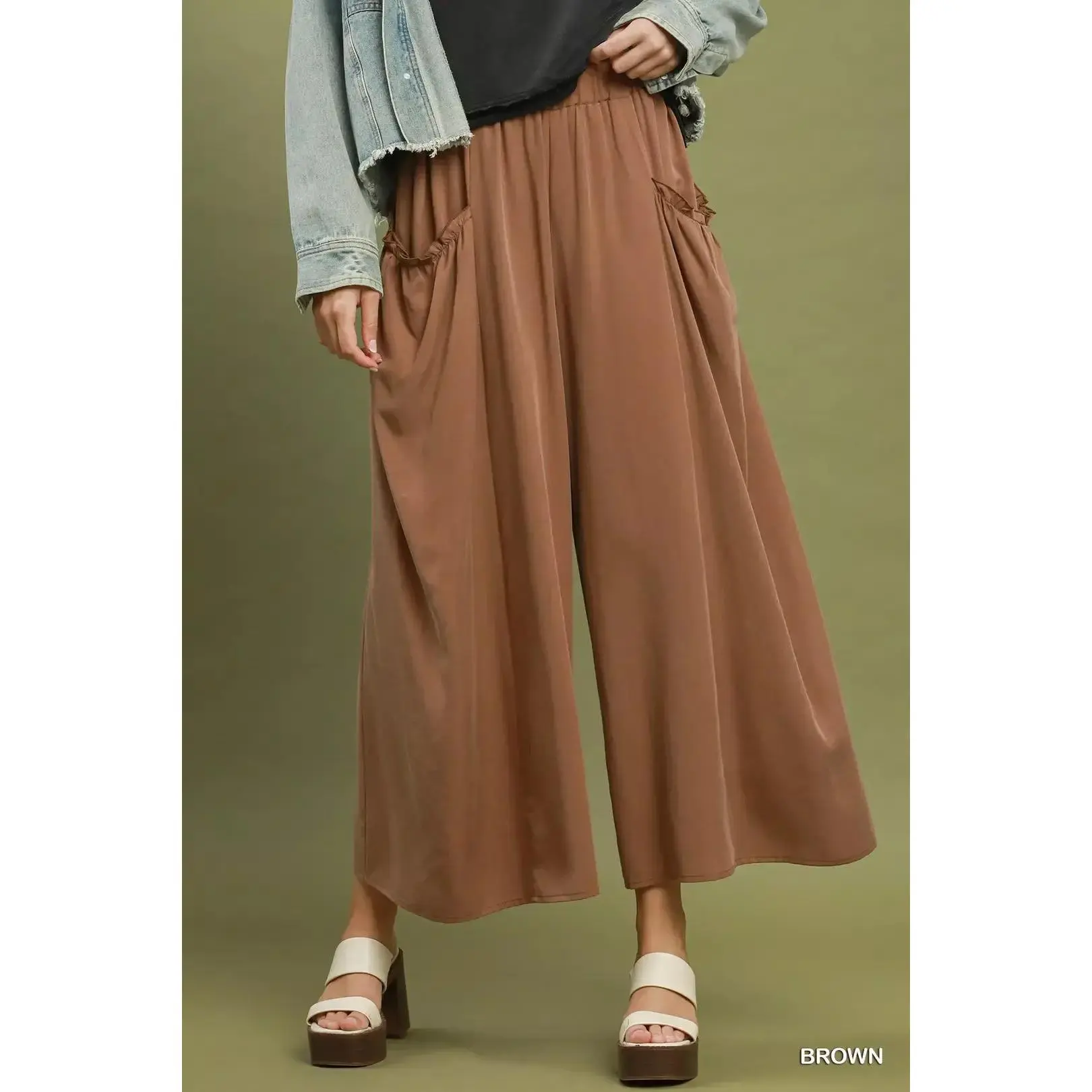 Umgee Flowy Wide Leg Pocket Pants