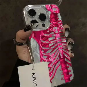 Skeleton Pattern Phone Case, Fashion Aesthetic Phone Protective Cover, Phone Accessory Compatible with iPhone 16 15 14 13 12 11 Pro Max X XS XR, Casing, Protection