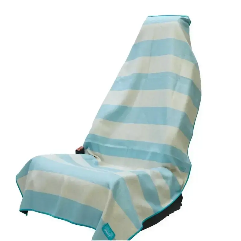 Blue & White Coastal Stripe Car Seat Cover Towel, Waterproof Universal Bucket Seat Protector for Beach, Swimming, Surfing, Gym Workout, Travel & Everyday Driving