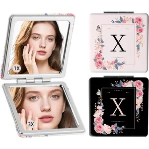 2-Pack Letter Compact Mirror, 1X/3X Magnifying and Portable Makeup Mirror, Travel Small Pocket Mirror for Women