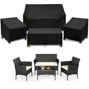 Patio Furniture Set Covers 4 Piece, 420D Oxford Waterproof with Drawstring, All-Weather Covers for Loveseat, Chair & Coffee Table, UV Protection for Patio & Deck