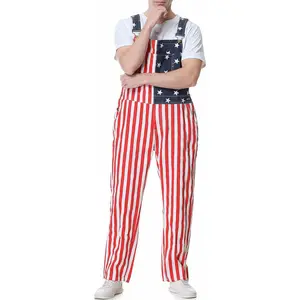 Yuanbang Men's American Flag Overalls Striped Jumpsuit with Adjustable Straps & Pockets Comfortable Breathable Denim Fabric Perfect for 4th of July Independence Day Casual Occasions