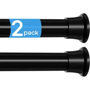 2 Pack Spring Tension Curtain Rods 31-76 Inch Black No Drilling Adjustable Spring Loaded 7/8" Diameter Shower Rods for Window Bathroom Closet Doorway Door